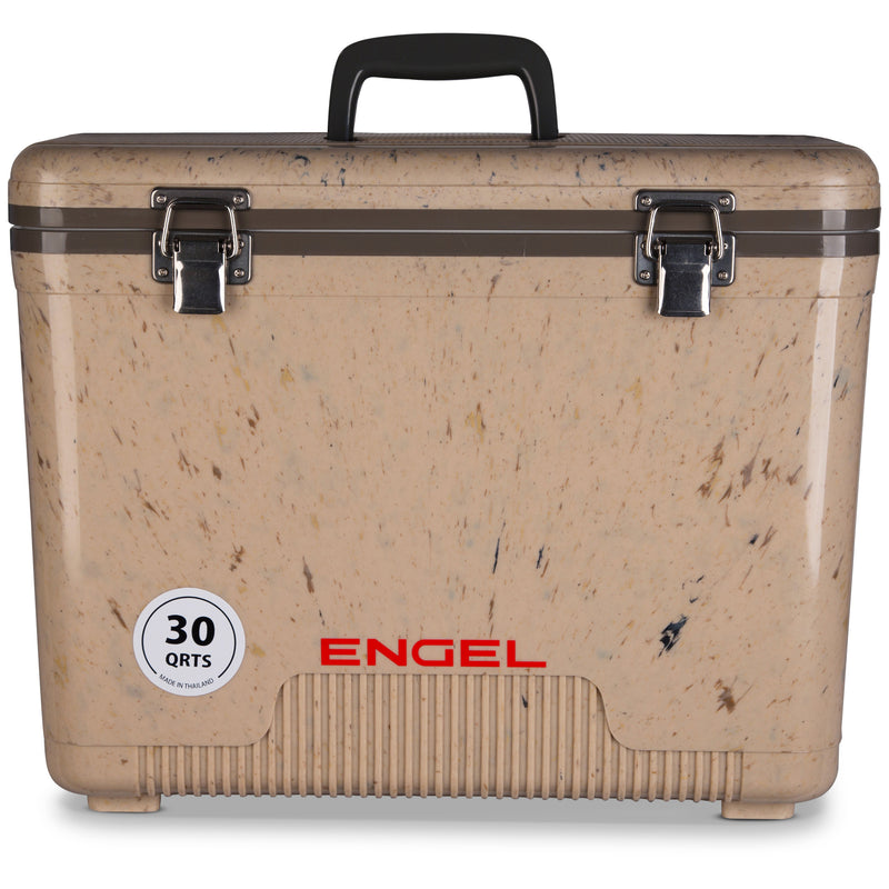 The Engel Coolers 30 Quart Drybox/Cooler is tan with a black handle.