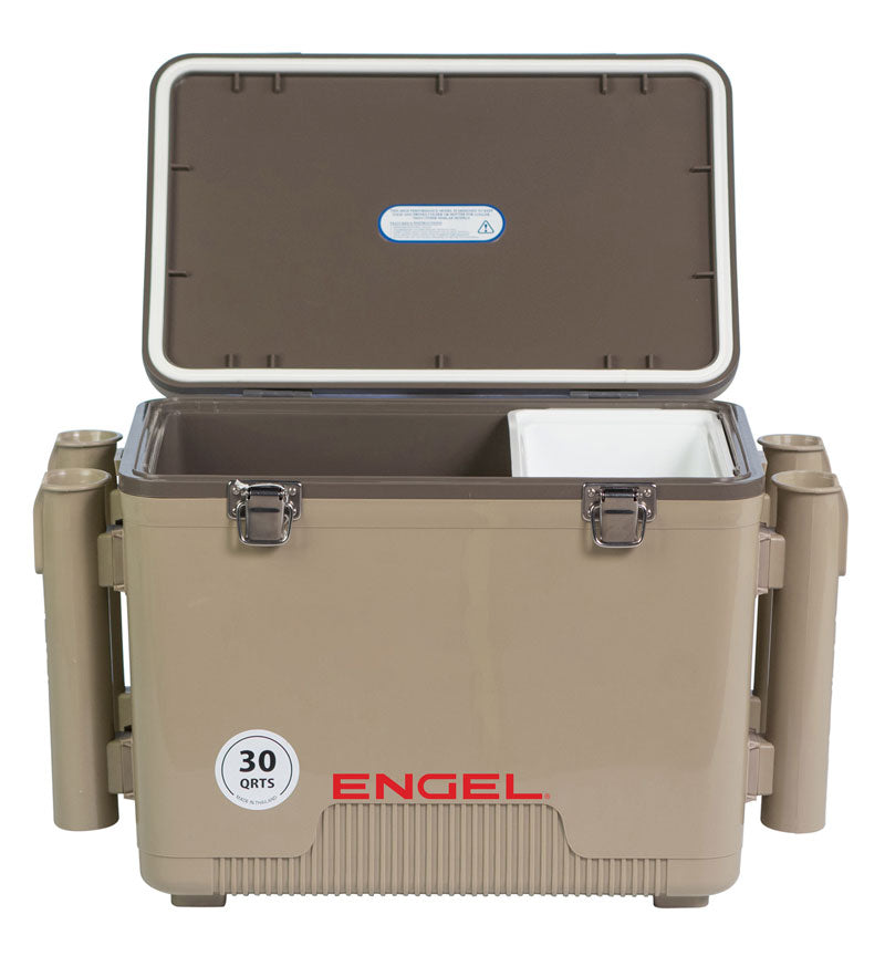 Engel 30Qt Leak-Proof Drybox Cooler, Fishing Lunchbox with Rod Holders
