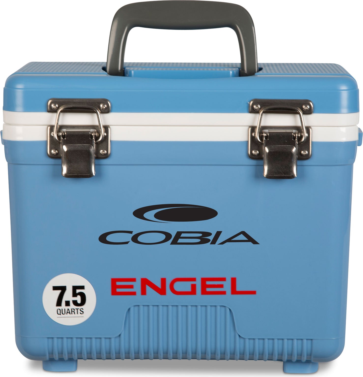 The Engel Coolers Engel 7.5 Quart Drybox/Cooler - MBG is blue and has a handle.