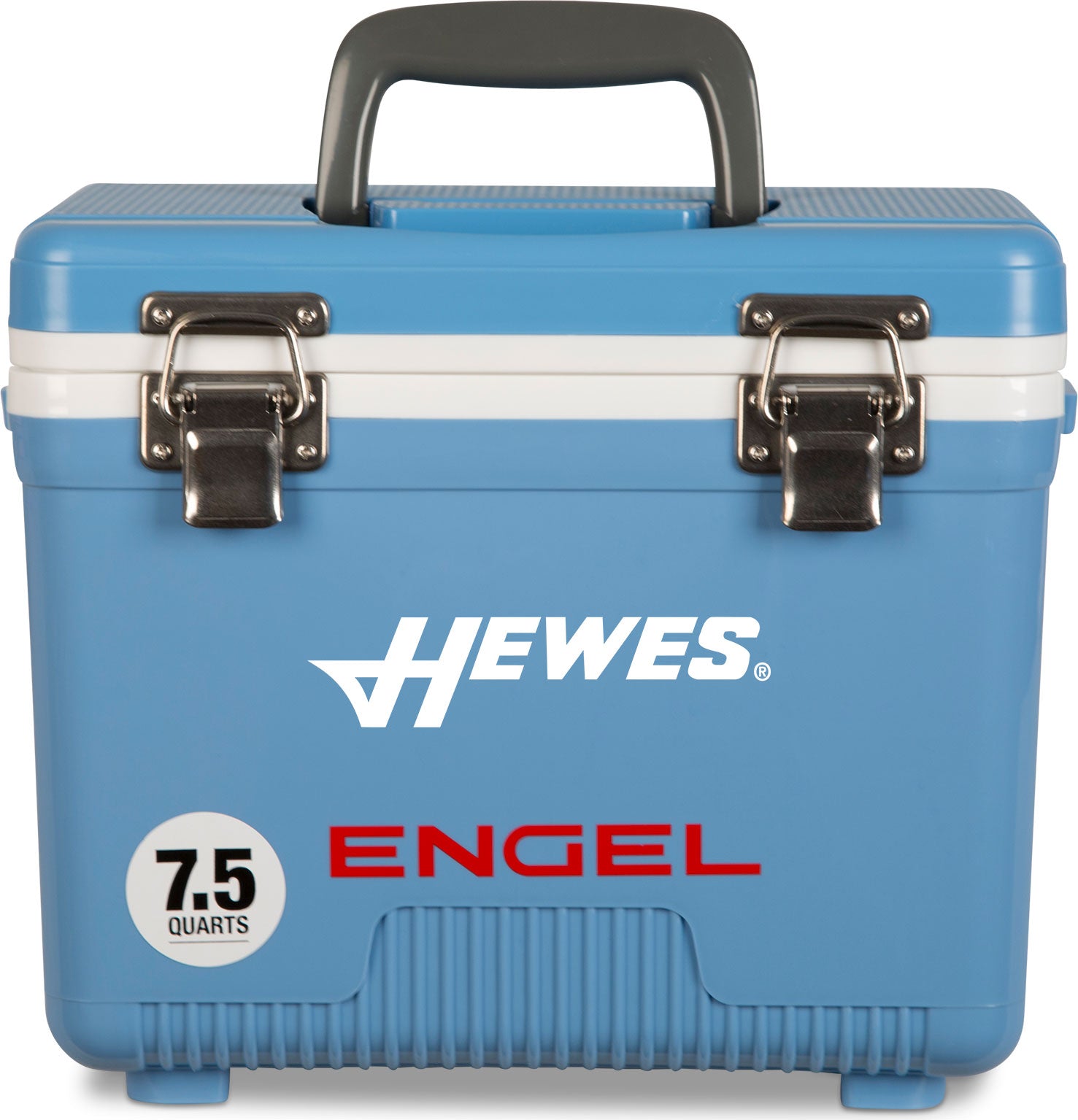 The leak-proof Engel Coolers Engel 7.5 Quart Drybox/Cooler - MBG is blue with the word Hewes on it, perfect for any outdoor adventure.