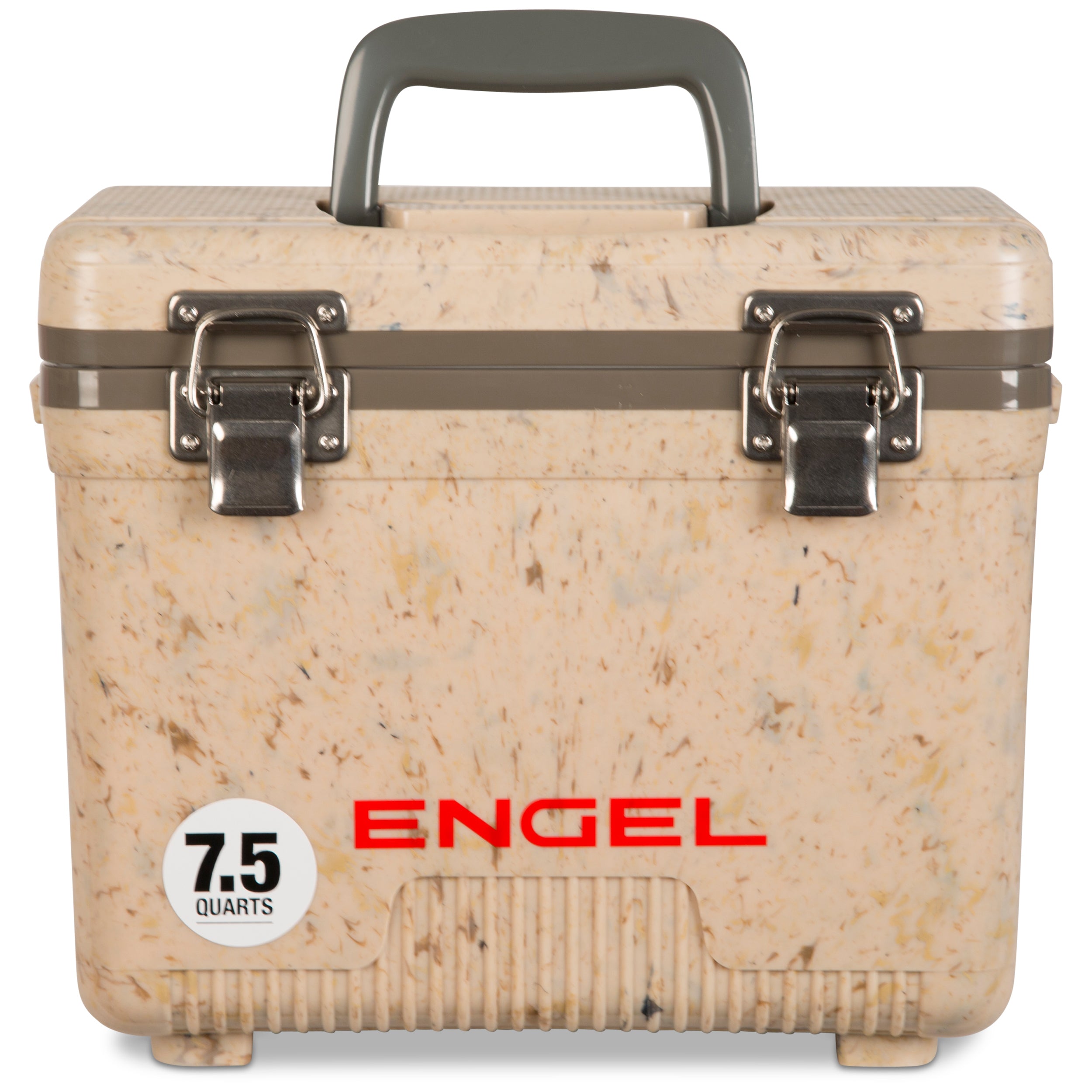 An airtight Engel Coolers 7.5 Quart Drybox/Cooler with the word Engel on it, perfect for hunters.