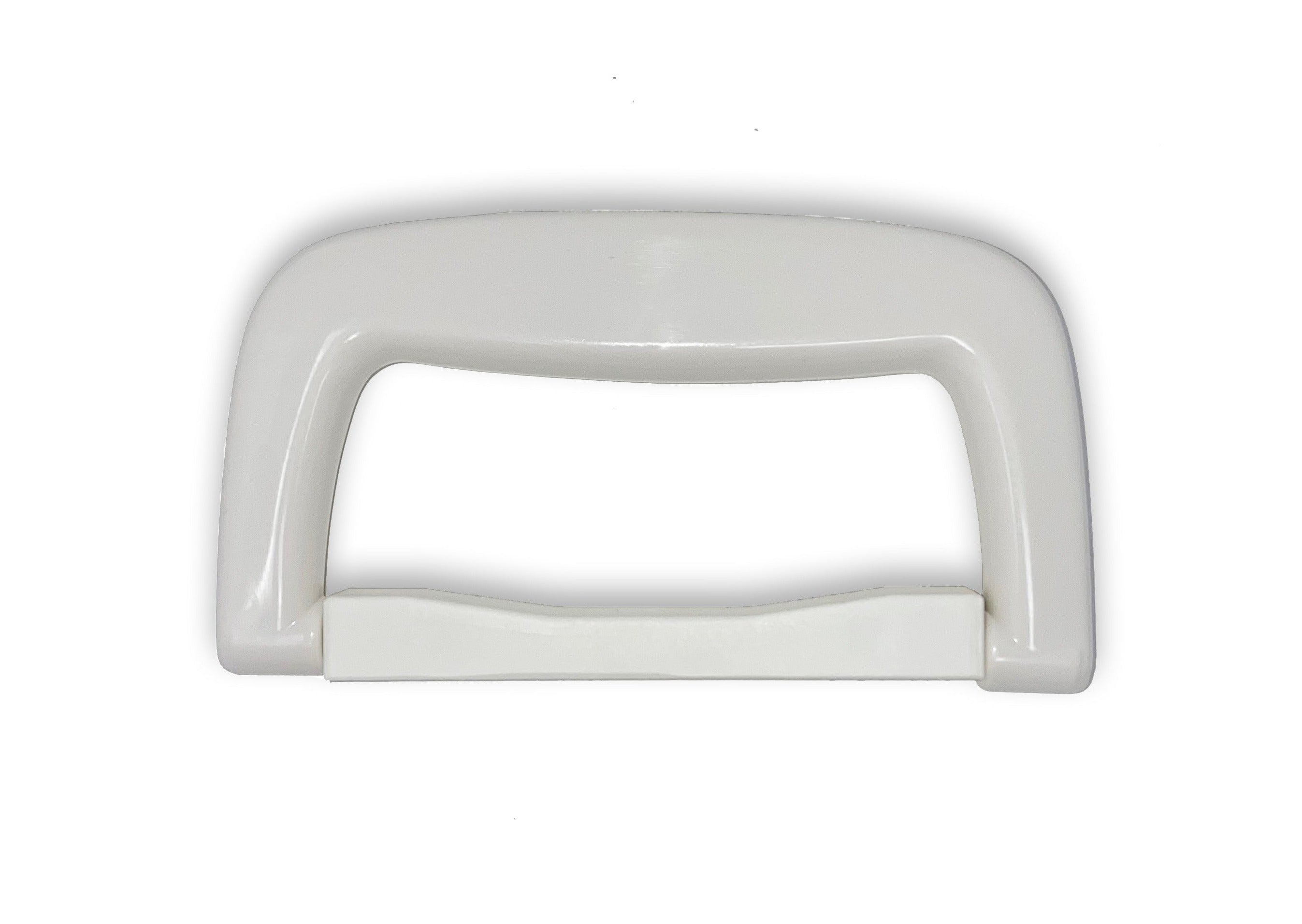 A white plastic Engel Coolers Drybox/Cooler Handle on a white surface.