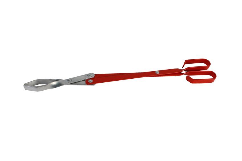 A pair of red, heat-resistant Engel BBQ Tongs by Engel Coolers on a white background.